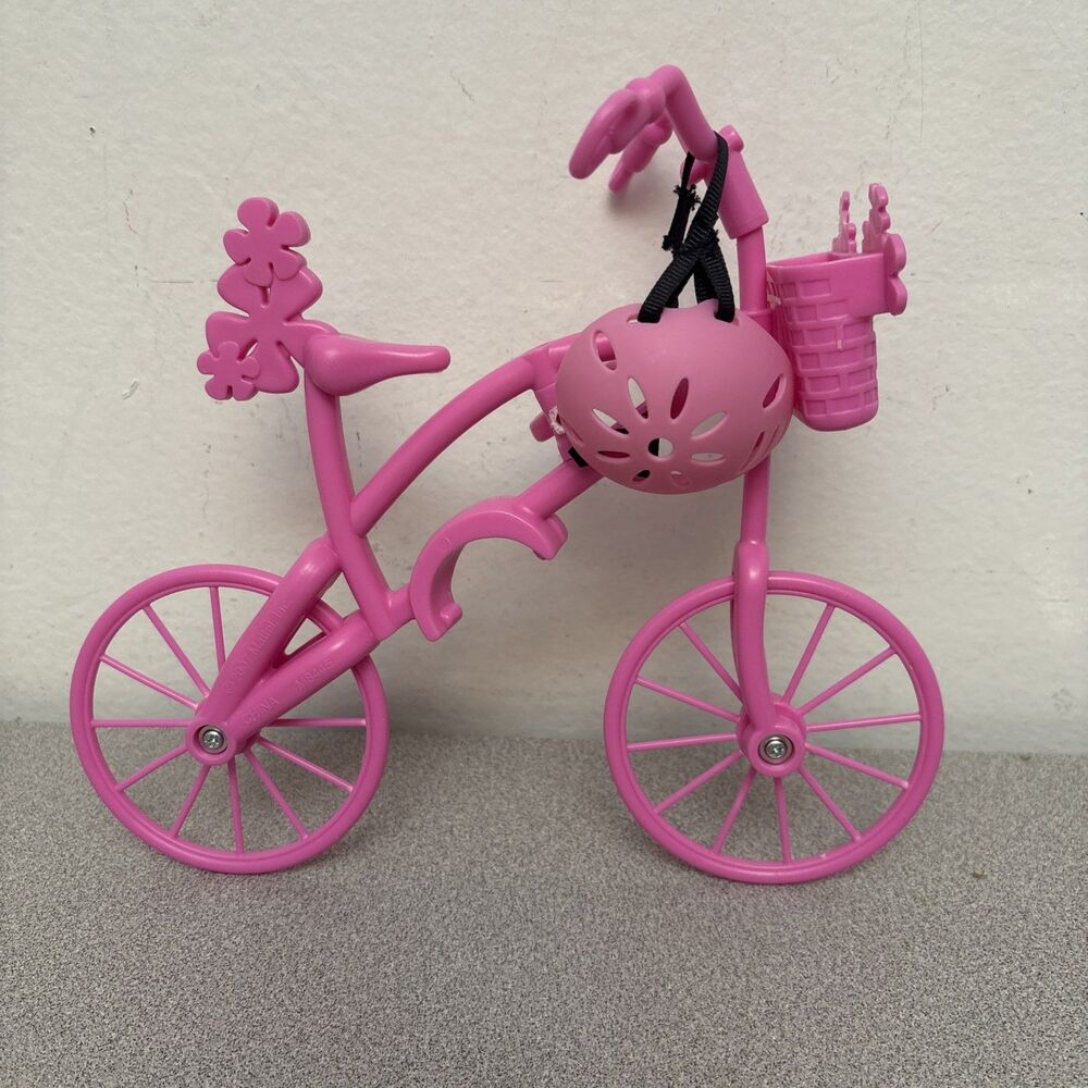 Mattel 2007 Barbie Ride with Me Bike Accessory Pink Doll Bicycle With Helmet